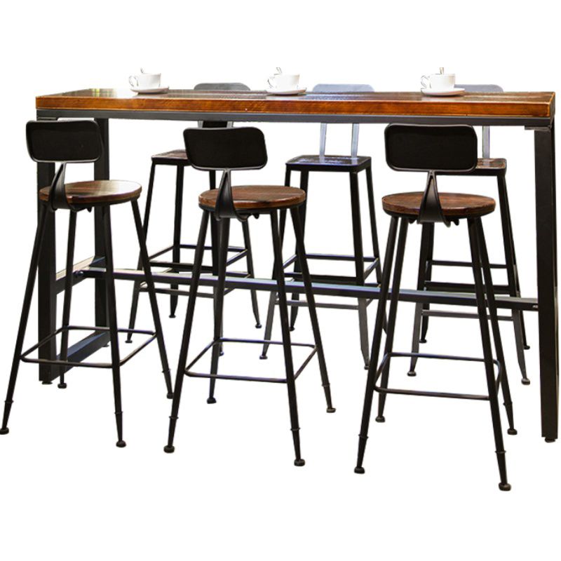 Industrial 1/7 Pieces Bar Table Set Rectangle Wood Counter Table with High Stools for Cafe