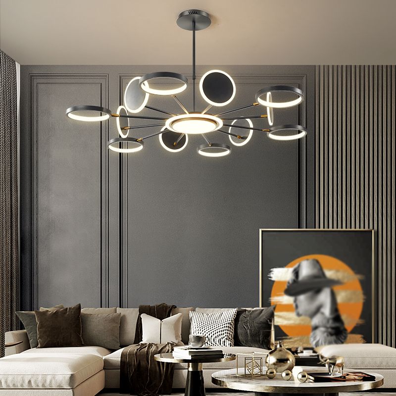 Modern Style Geometry Shape Pendant Chandeliers Metal Chandelier Lights in Black