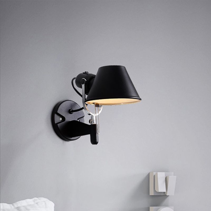 Metal Truncated Cone Task Wall Sconce Industrial Single Bedside Wall Mount Light with Adjustable Arm in Black/Silver