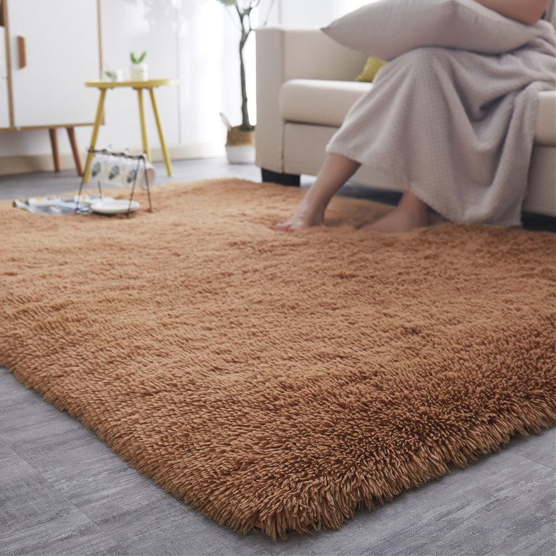 Modern Plain Carpet Minimalist Washable Rug Polyester Shag Rug with Non-Slip Backing
