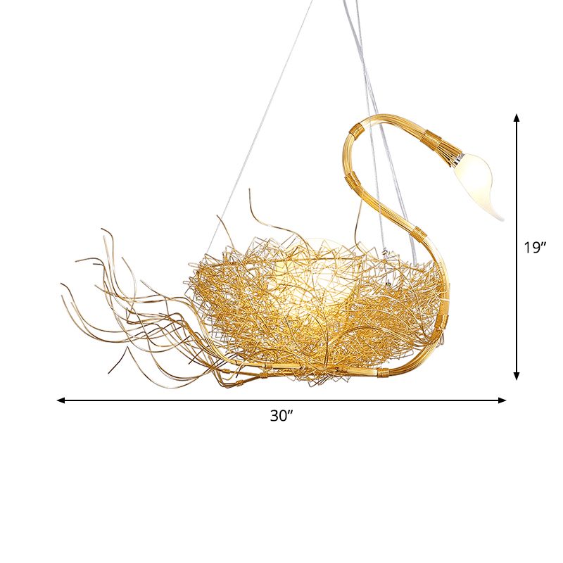 Metall dünner Zweig Hang hängend leichter Balkon Schlafzimmer 3 Lichter kreativer Kronleuchter mit Nest & Ei in Gold