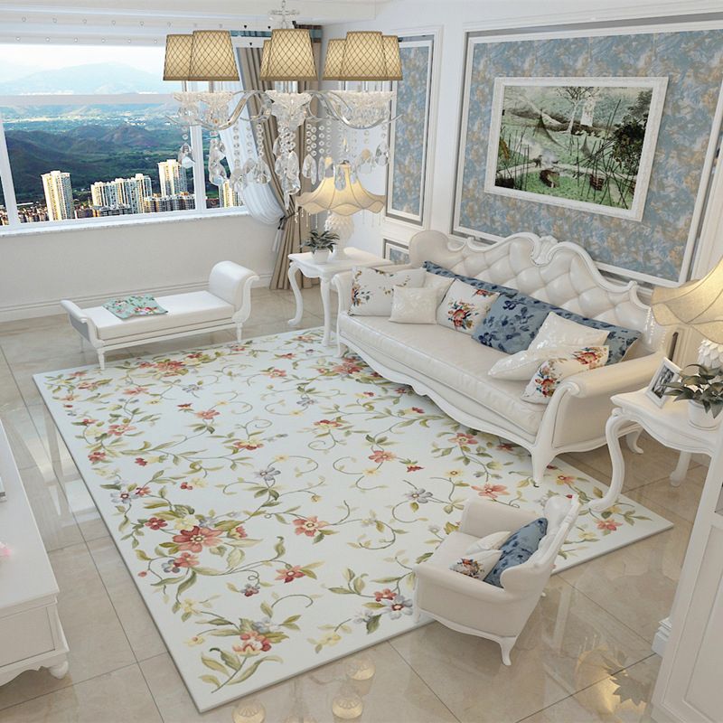 Modern Flowers Printed Carpet Polyester Indoor Carpet Stain Resistant Rug for Home Decoration