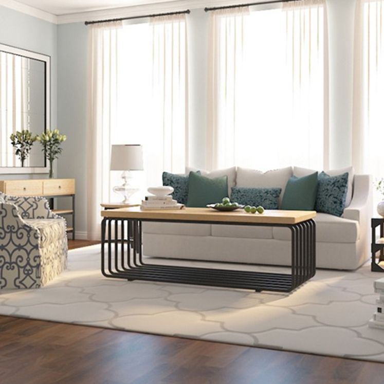 Metal Frame 1 Single Coffee Table Nordic Wood Rectangular Cocktail Table with Storage