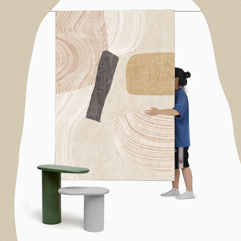 Simplicity Washable Rug Stylish Contrast Panel Rug Polyester Stain Resistant Carpet for Home Decor