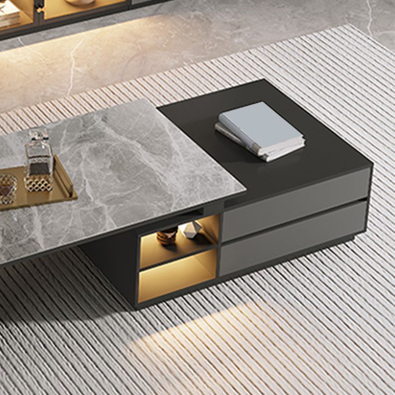 Rectangle Cocktail Table Stone Single Coffee Table with Storage Drawers