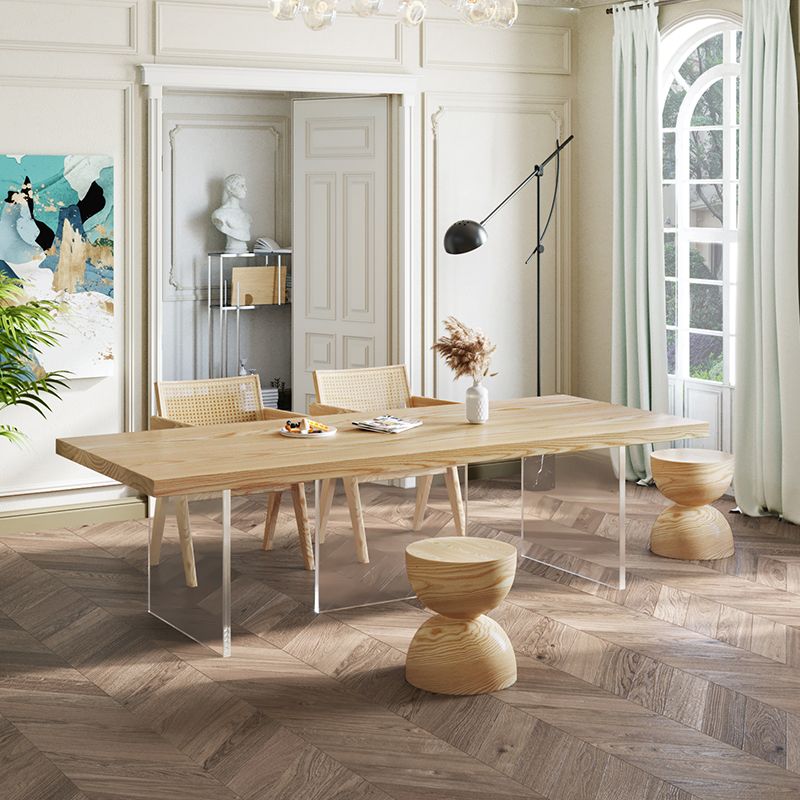 Solid Wood Top Dinner Table Modern Natural Acrylic Tripod Dining Table