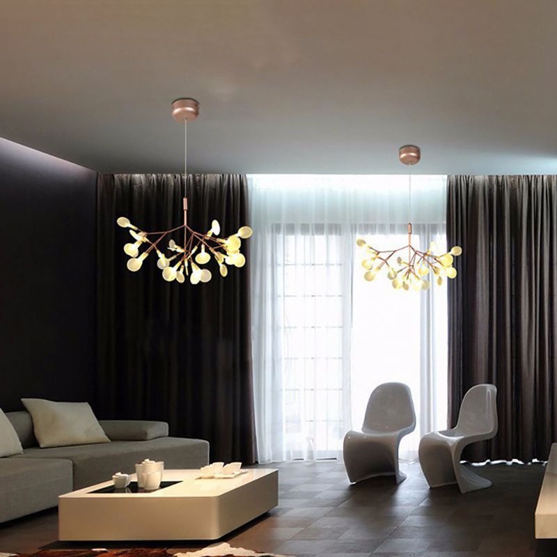 Rose Gold Branches Hanging Lamp Designer Style Metal Chandelier for Living Room