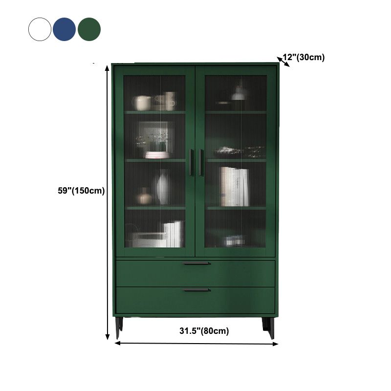 Wooden Accent Cabinet with Glass Door and 4 Steel Black Legs