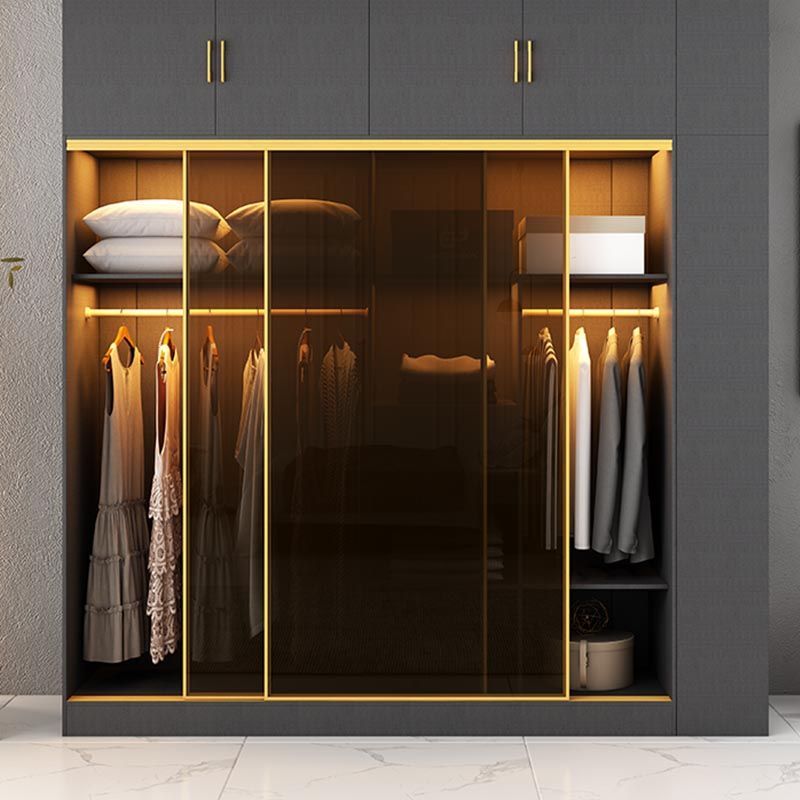 Contemporary Style 5 Tier Wardrobe Glass Cloth Rod Included Wardrobe Closet