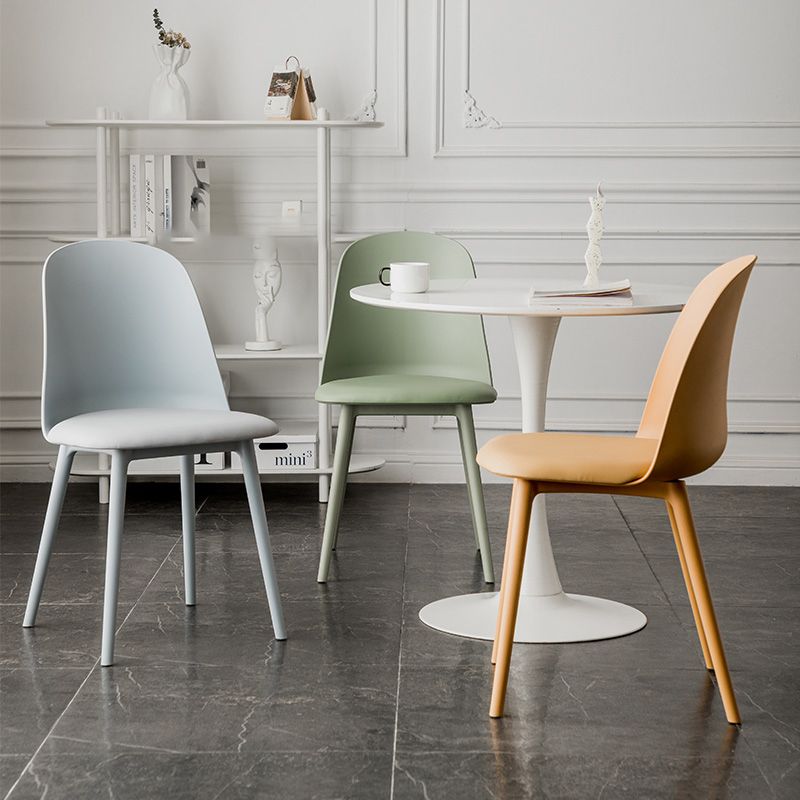 Modern Upholstered Armless Chair Plastic Dining Chair with Metal Base