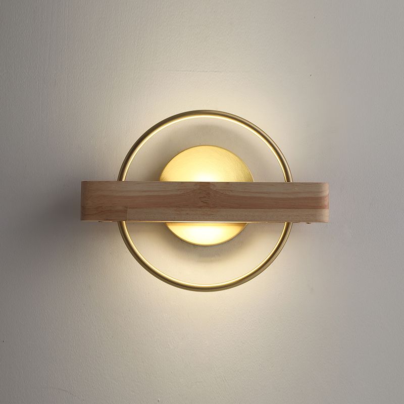 Metallic Loop Wall Mount Light Modernist 1 Light Brass LED Sconce Lamp with Wood Shelf