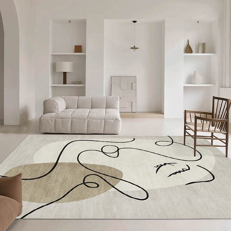 Rectangle Shape Abstract Pattern Rug Living Room Polyester Washable Area Rug