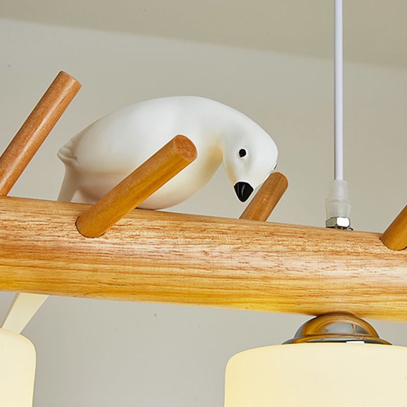 Modern Style Cylinder Shade Island Pendants 2-Lights Wood Pendant Lights for Dining Room
