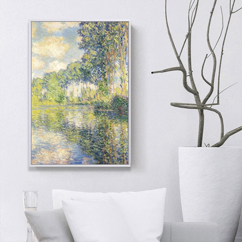 Textured Monet Pool Painting Canvas Rustic Wall Art Print for Family Room, Yellow