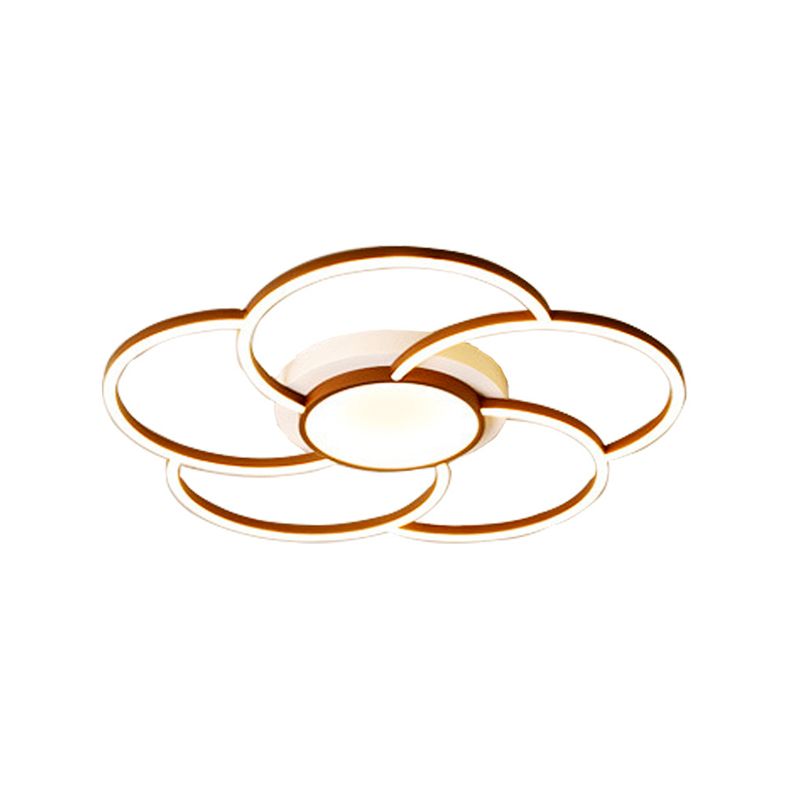 Floral Design Flush Ceiling Light Modern Metal LED Brown Flush Mount Lamp in Warm/White Light for Bedroom