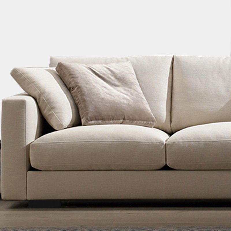 Brown 3-seat Fabric Sofa Sqaure Arm Standard Sofa with 4 Pillows