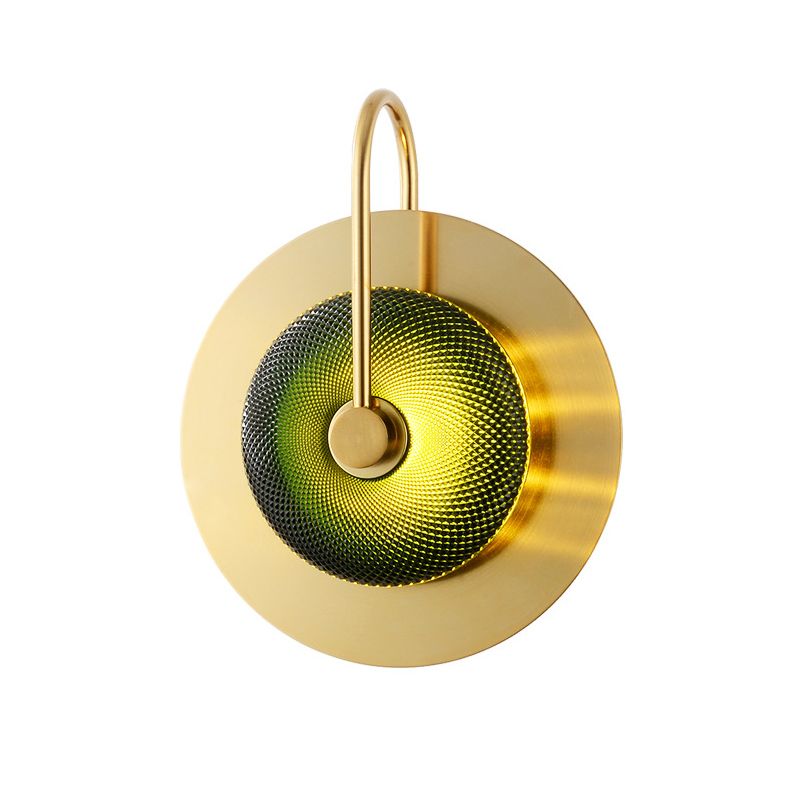 Gold Circular LED Wall Lamp in Modern Luxury Style Metal Indoor Wall Sconce with Glass Shade