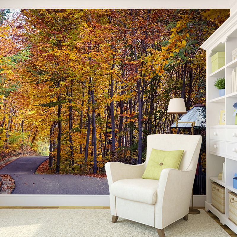 Modern Misty Forest Landscape Mural Light Color in Autumn Wall Decor for Bedroom