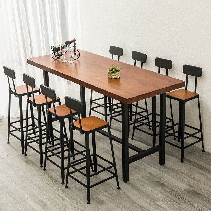 Industrial 1/2/9 Pieces Solid Wood Bar Table Set Fixed Bistro Set for Home Use