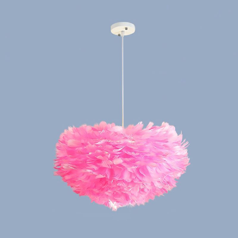 Hemisphere Shaped Girls Bedroom Ceiling Lighting Feather Minimalistic Chandelier Light Fixture