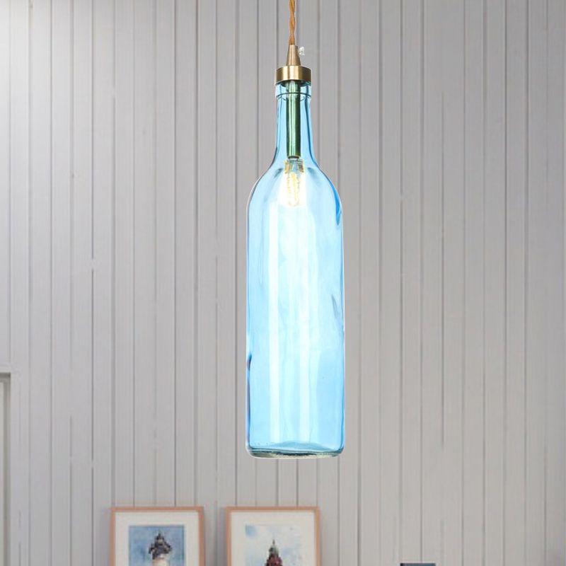 Industrial Wine Bottle Hanging Lamp 1 Light Glass Ceiling Pendant Light with Adjustable Cord in Smoke Grey/Green