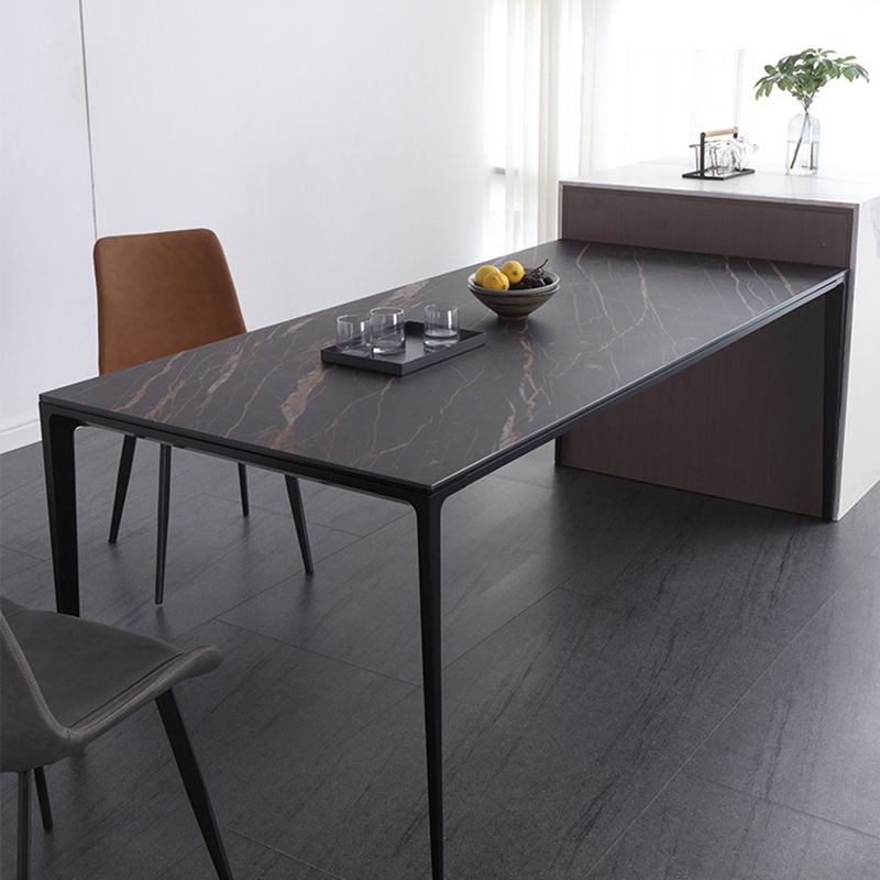 Industrial 4 Legs Dining Table Black Stone and Metal Dining Site Table