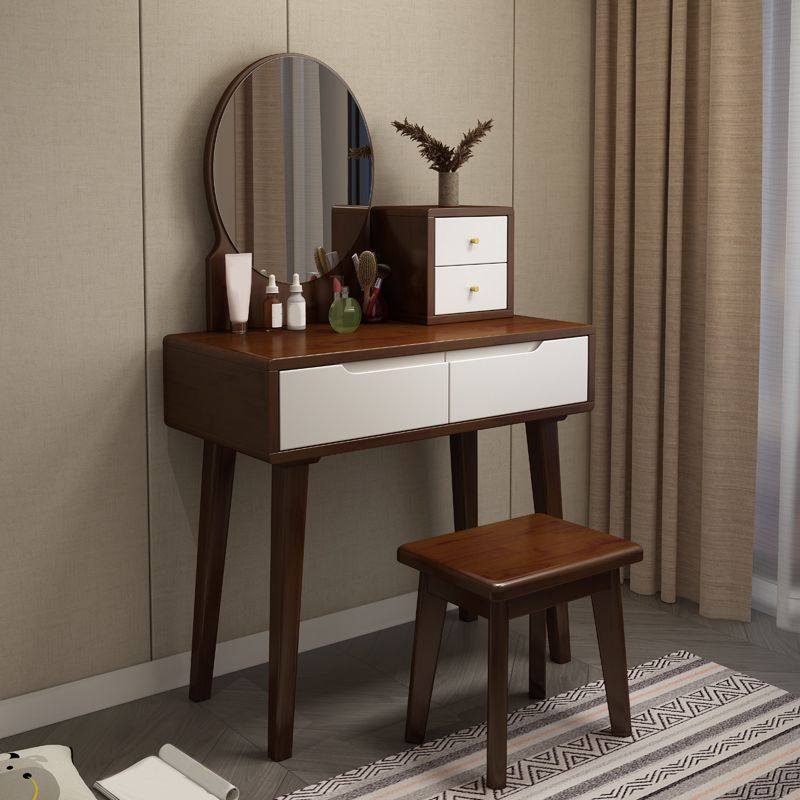 Scandinavian Vanity Makeup Table Set Solid Wood Dressing Table Stool Set