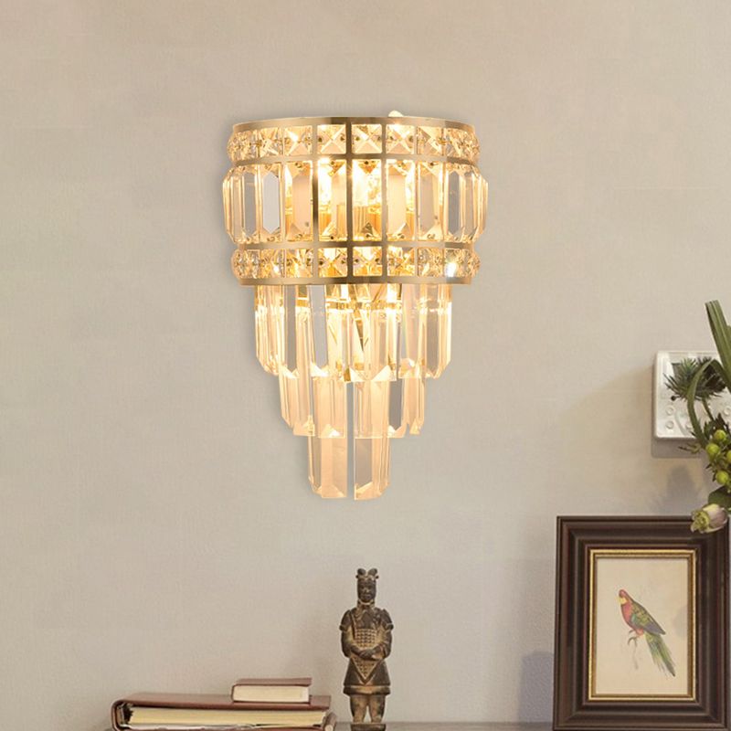 Minimalist Layered Wall Lamp 3-Light Clear K9 Crystal Wall Mounted Light Fixture in Gold
