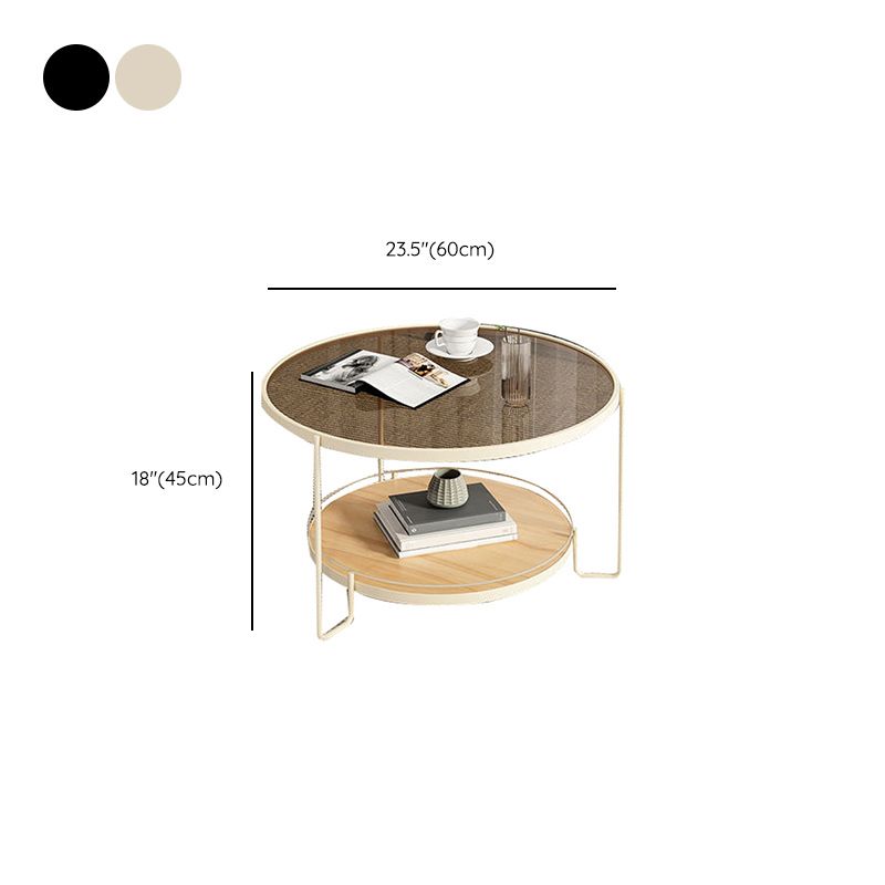 Glass Round Coffee Table 3 Legs Base Type Cocktail Table with Storage