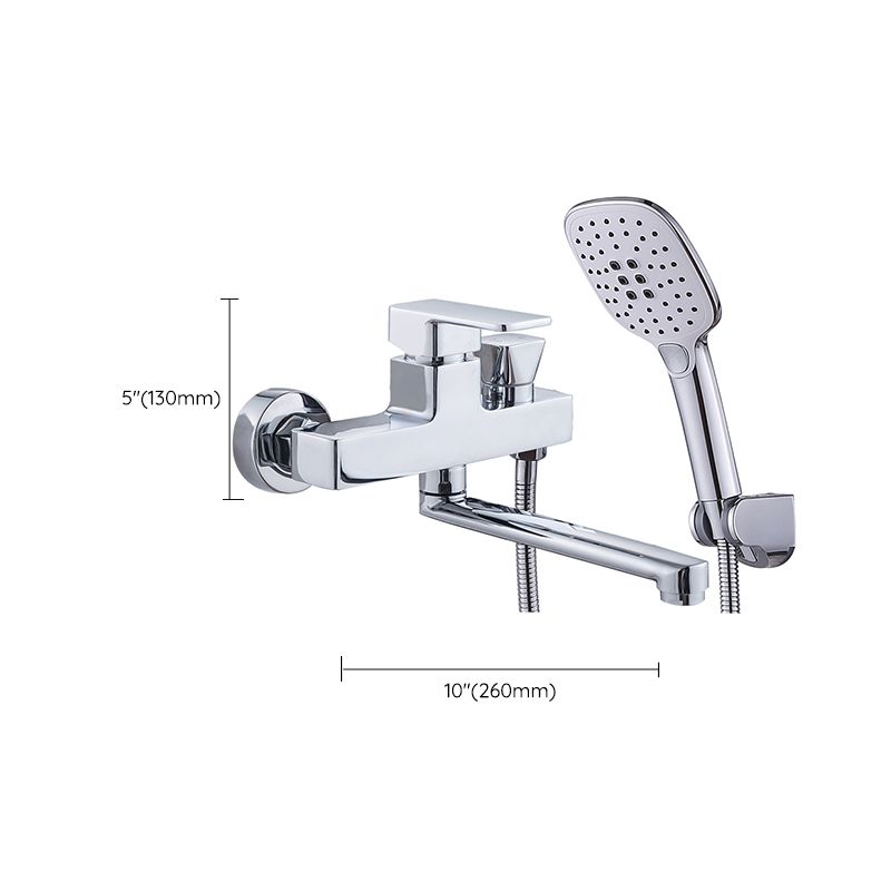 Chrome Polished Bathroom Faucet Wall Mount Swivel Spout with Handheld Shower