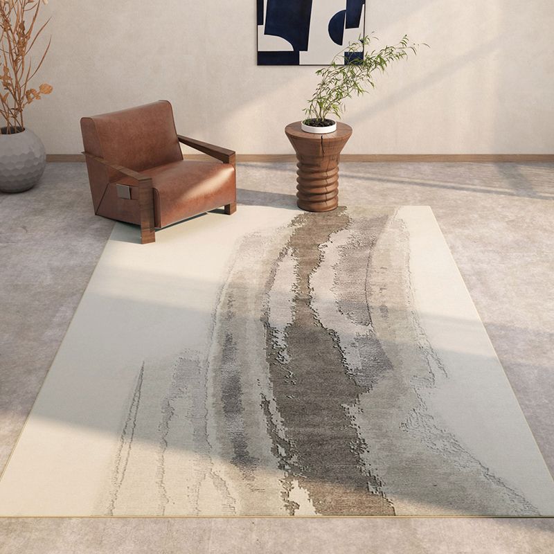 Apricot Tone Luxury Area Rug Polyester Ink Traces Rug Non-Slip Backing Indoor Rug for Living Room