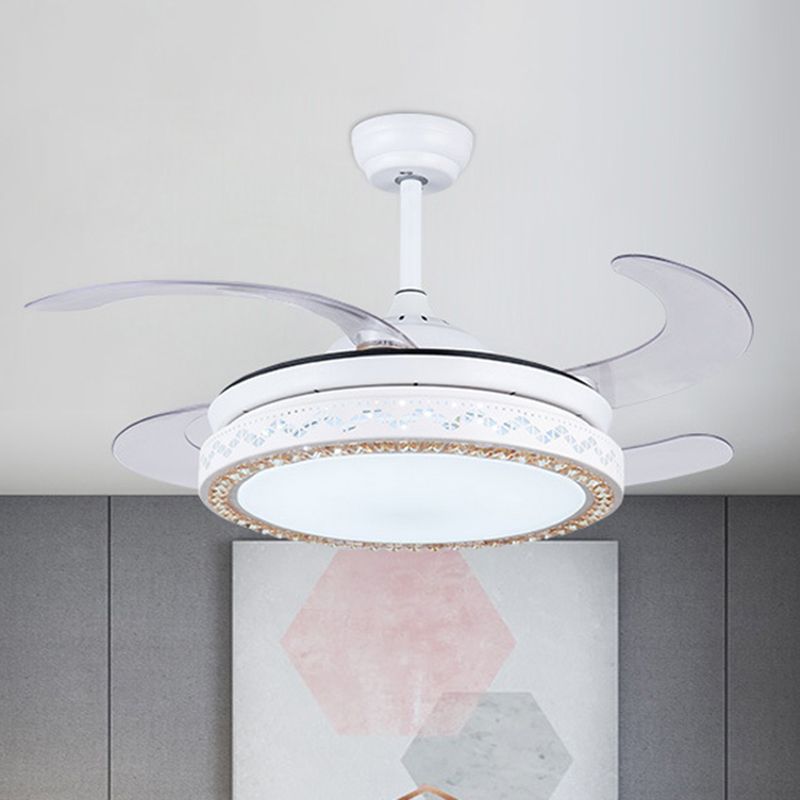 Acrylrunde Hanging Lüfterlampe 42 "W LED Wohnzimmer halb Flush Mount Deckenlicht in Weiß mit 4 Klingen, Fern-/Wandsteuerung/Fernbedienung und Wandsteuerung