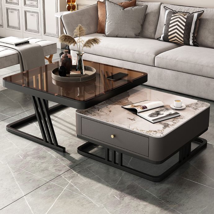 Frame Coffee Table Slate Top Coffee Cocktail Table with Storage Drawers