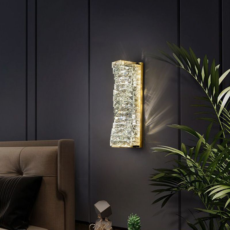 Light Luxury Wall Light Rectangle Shape Wall Lamp with Crystal Shade for Bedroom