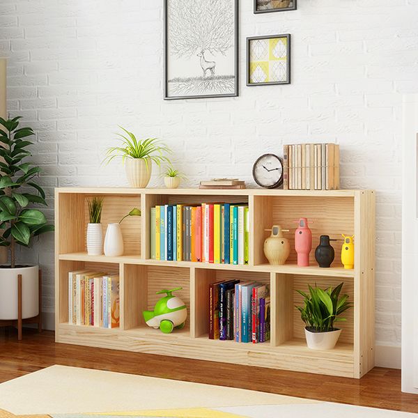 Natural Pine Wood Standard Bookshelf Modern Closed Back Bookcase for Classroom