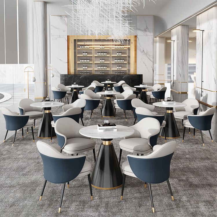 Traditional Luxury Round Dining Table Sintered Stone Table with Black Pedestal Base