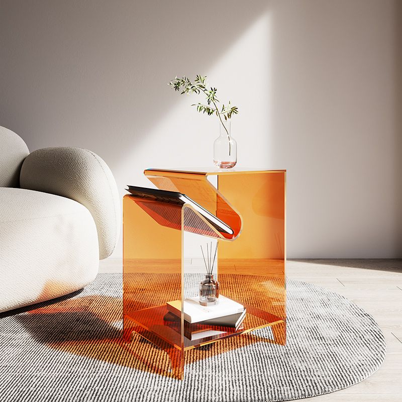 Plastic Double Tier End Table Rectangular Corner Table with Storage