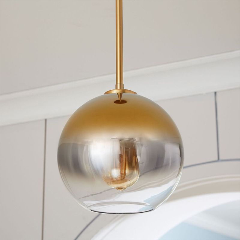 Globe Fading Glass Hanging Lighting Contemporary 1-Light Gold Pendant Light Fixture for Bedroom