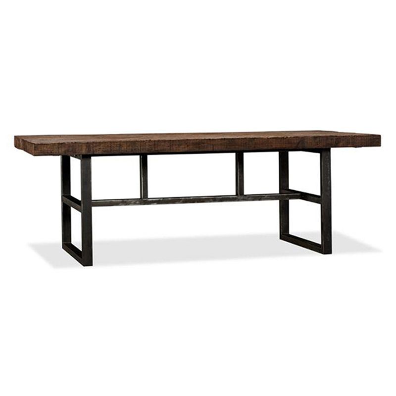 Contemporary Brown Kitchen Dining Table Rectangle Solid Wood Dining Table with Trestle Base