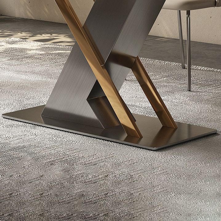 Modern Style Pedestal Dining Table Sintered Stone Rectangle Table