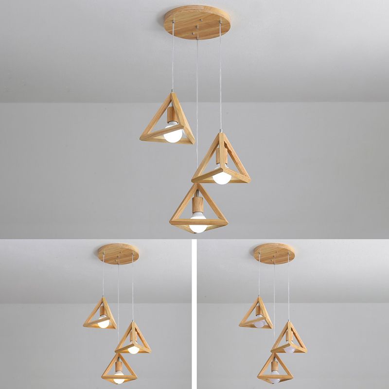 Geometric Dining Room Pendant Light Fixture Wooden Minimalist Hanging Lamp in Beige