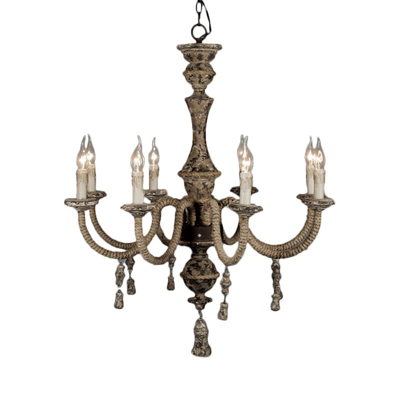 Candle Metal Chandelier Light Country 8 Lights Dining Room Pendant Lighting in Brown