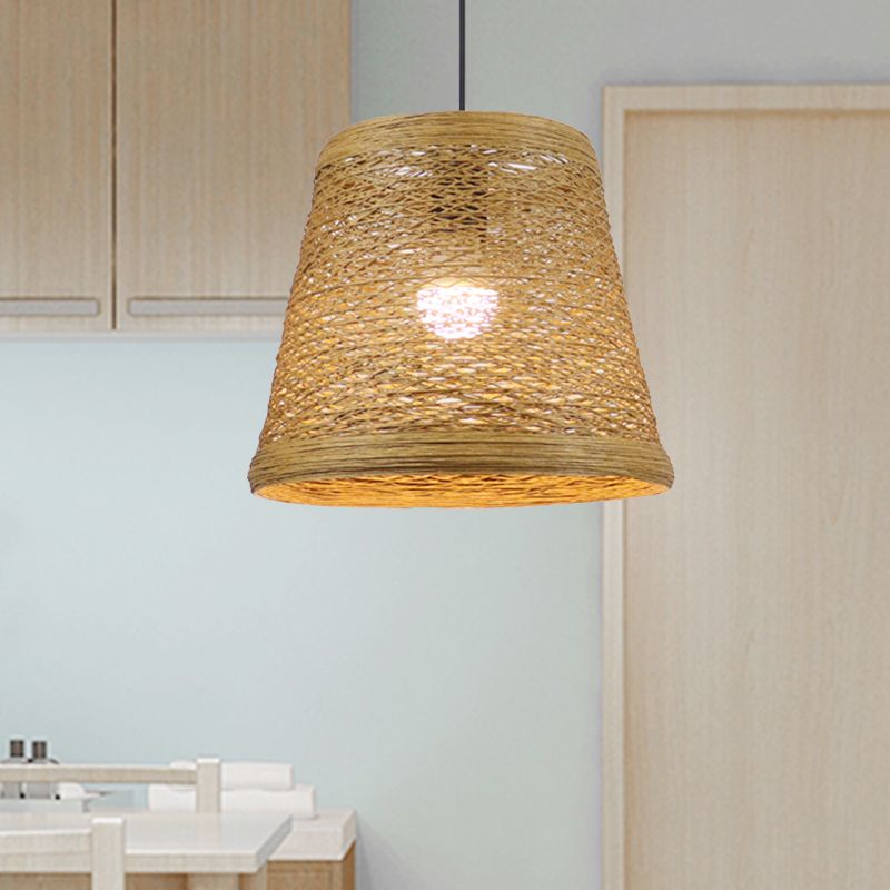 Rattan Fiber Conic Hanging Lighting Country Style 1/3-Head Beige Pendant Lamp over Dining Table