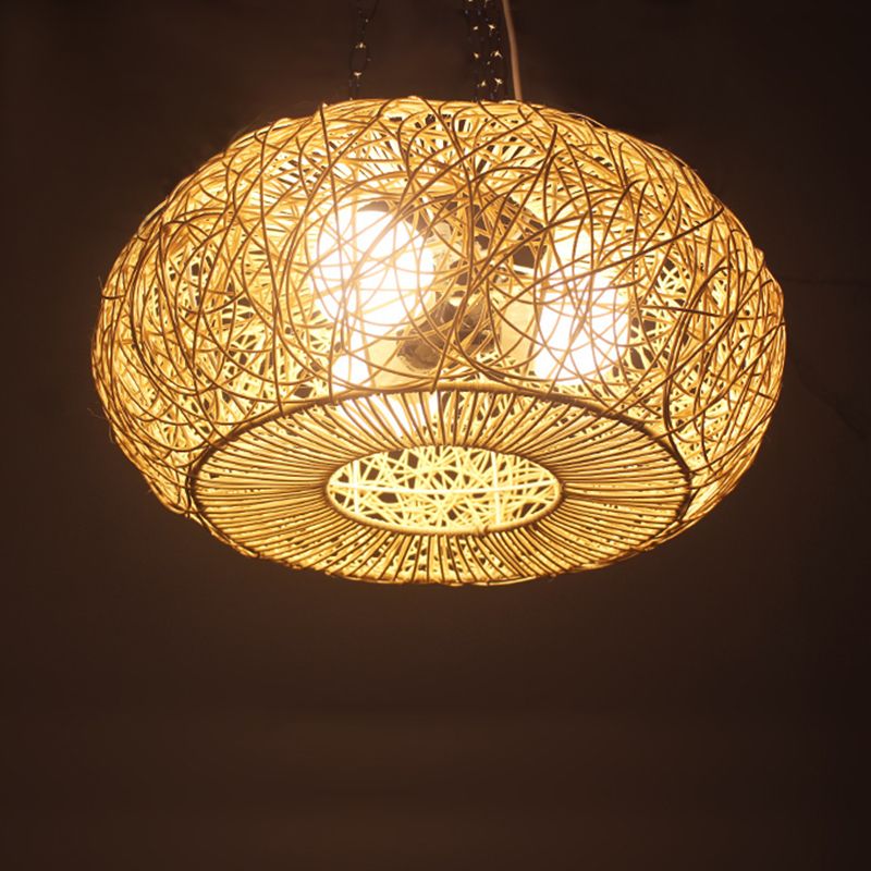 Lámpara de lámpara iluminación bambú japonesa 3 bombillas accesorio de iluminación colgante de beige
