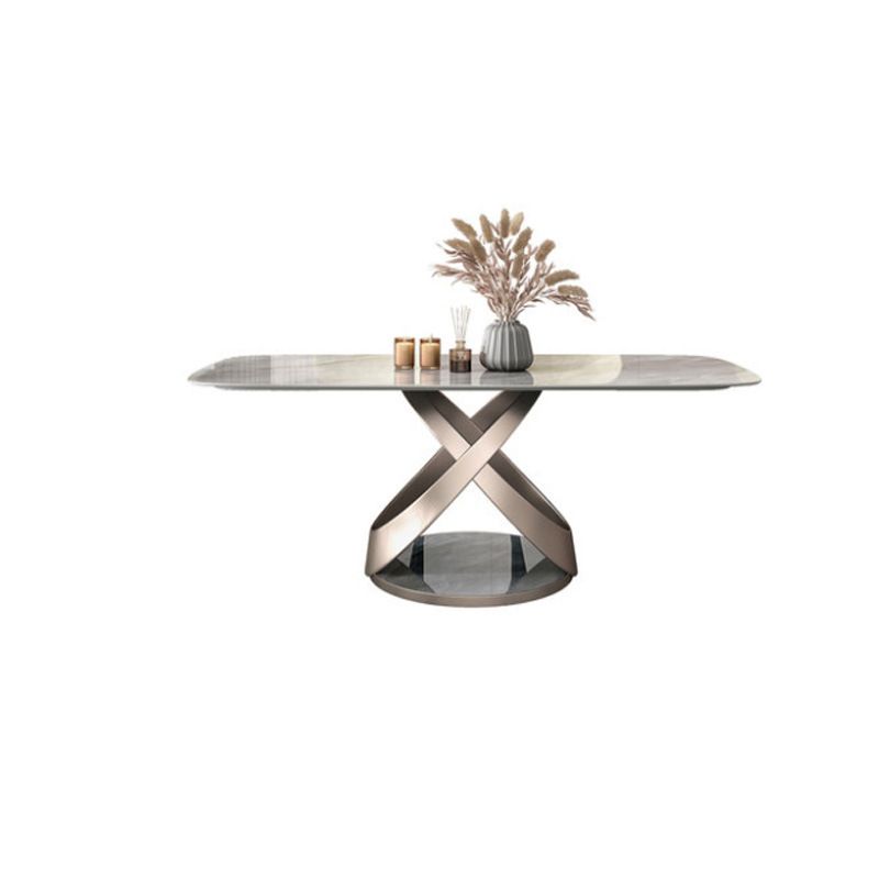 Glossy Gray Dinette Table with Metal Base Traditional Luxury Dining Table for Home