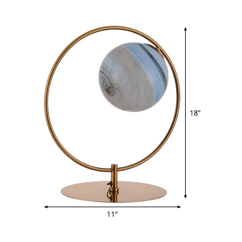 1-Light Bedroom Table Light Post-Modern Gold LED Metal Nightstand Lamp with Circular Frosted Glass Shade