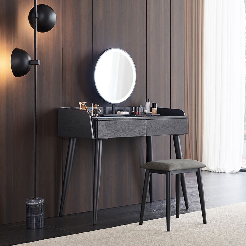 Contemporary Stone Vanity, 2 Storage Drawers With Stool, Black/White