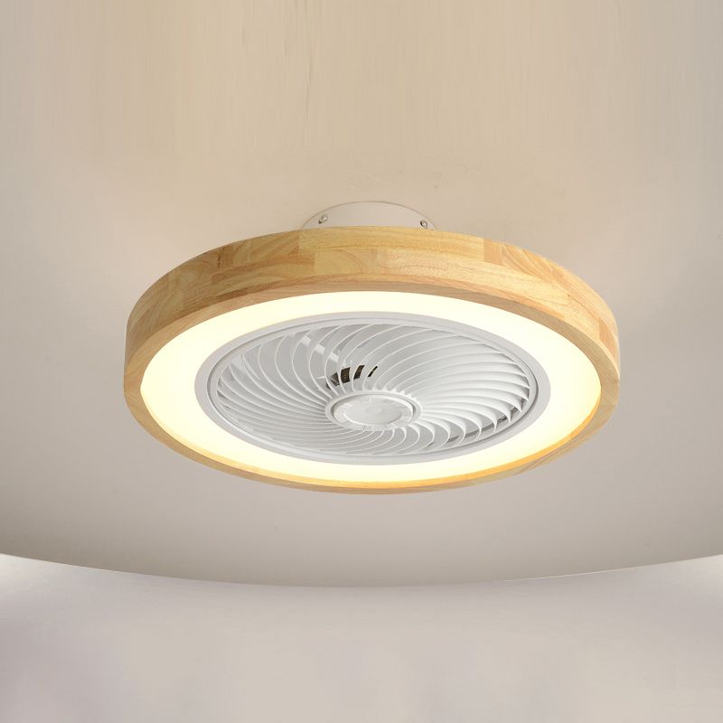 Holz Finish Runde Lüfter Lampe Nordic Metall LED Semi Flush Montiertes Licht für Schlafzimmer