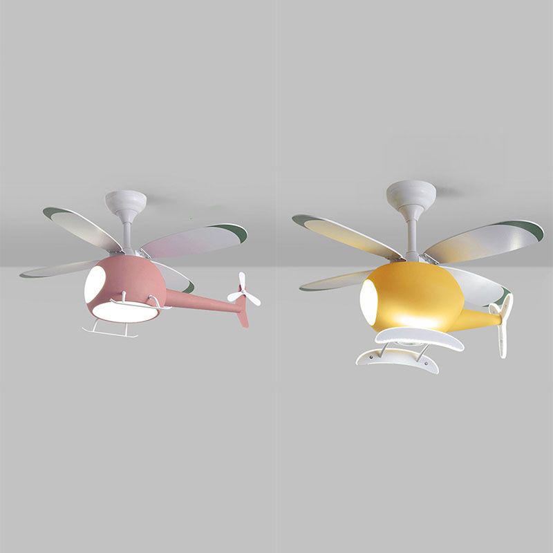 Pendant le pendentif de pendentif LED créatif Kids Pendant de ventilateur de macaron de fer avec une teinte acrylique