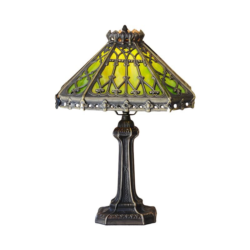 Bronze Pyramid Nightstand Light Mission Style Single Green / Beige Verre Table Table pour le salon